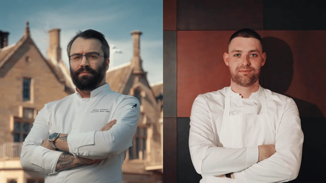 Two chefs at Roxburghe Hotel Golf & Spa showcasing their culinary expertise.