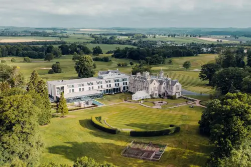 Aerial view of Roxburghe Hotel Golf & Spa, ideal for conferences and events.